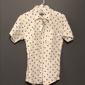 Men’s black polka dot button down shirt